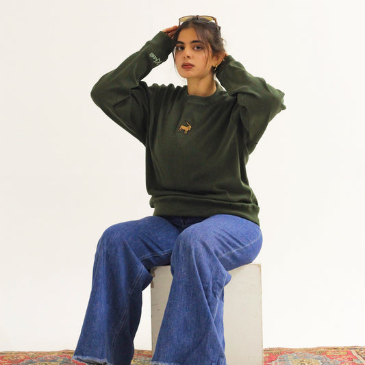 Green Ribbed Knitted Markhor Sweatshirt