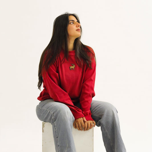 Red Ribbed Knitted Markhor Sweatshirt