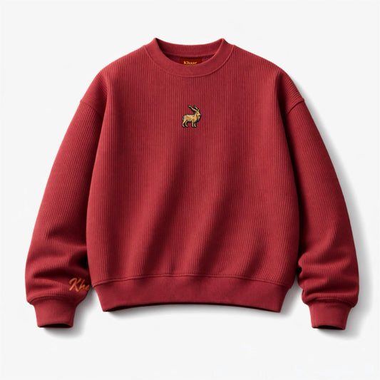 Khaar Markhor Knit Sweater in Maroon Red – Product Front Overlay