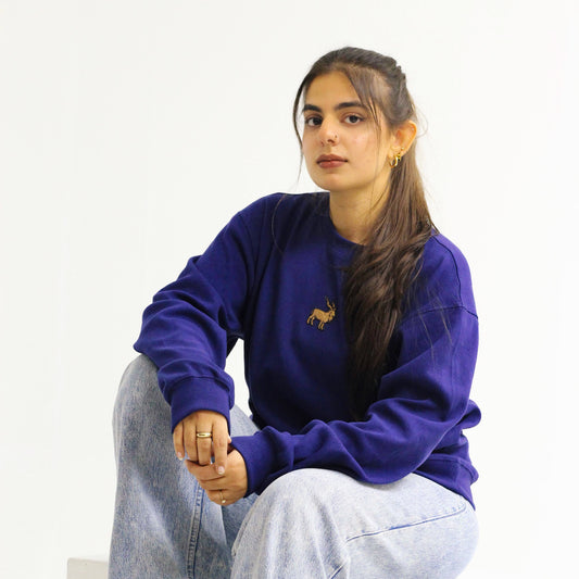 Blue Ribbed Knitted Markhor Sweatshirt