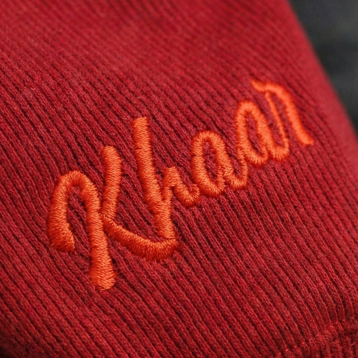 Khaar Markhor Knit Sweater in Maroon Red – Embroidery Close Up