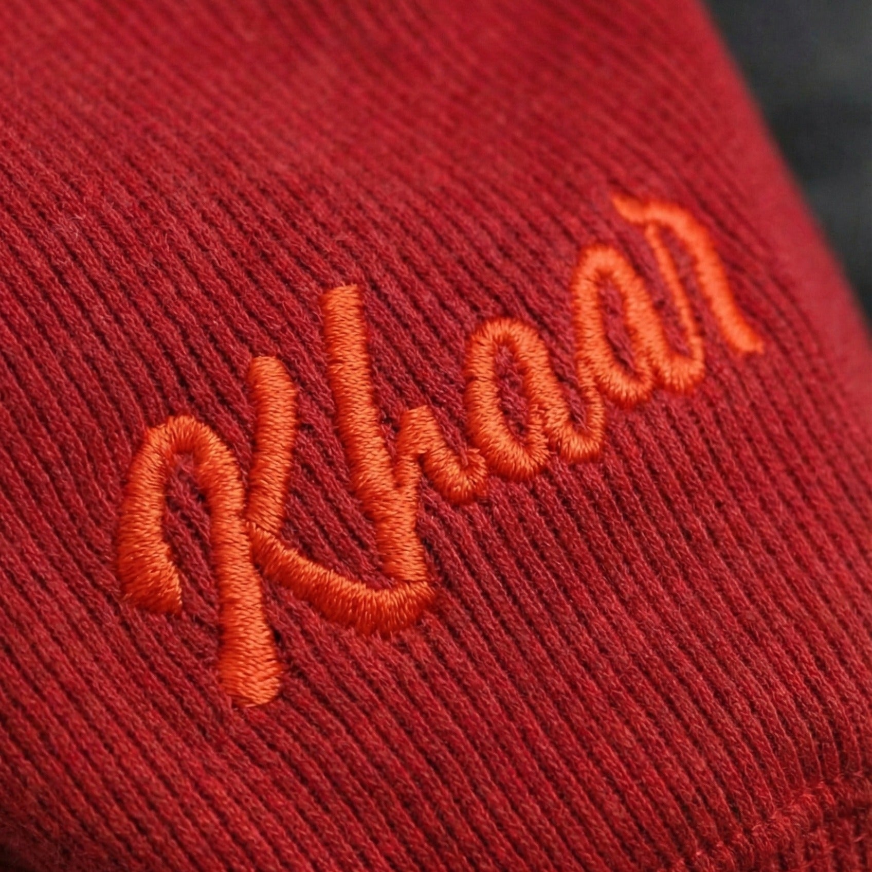 Khaar Markhor Knit Sweater in Maroon Red – Embroidery Close Up