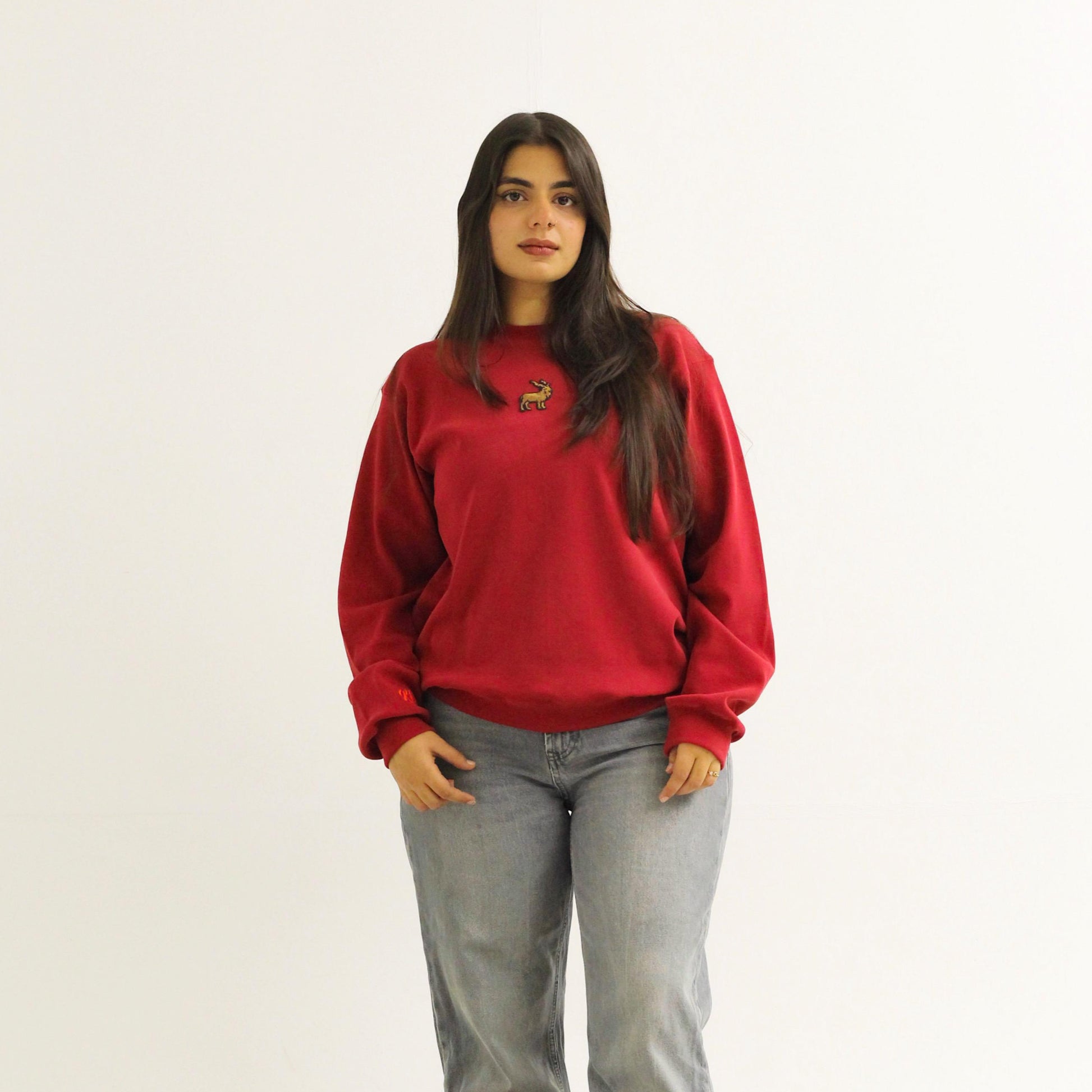 Khaar Markhor Knit Sweater in Maroon Red – Female Model standing