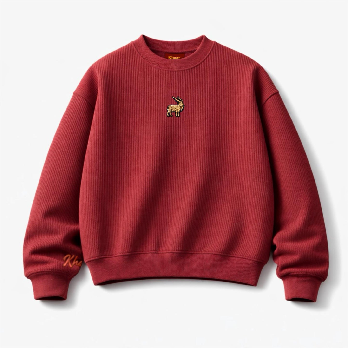 Khaar Markhor Knit Sweater in Maroon Red – Product Front Overlay