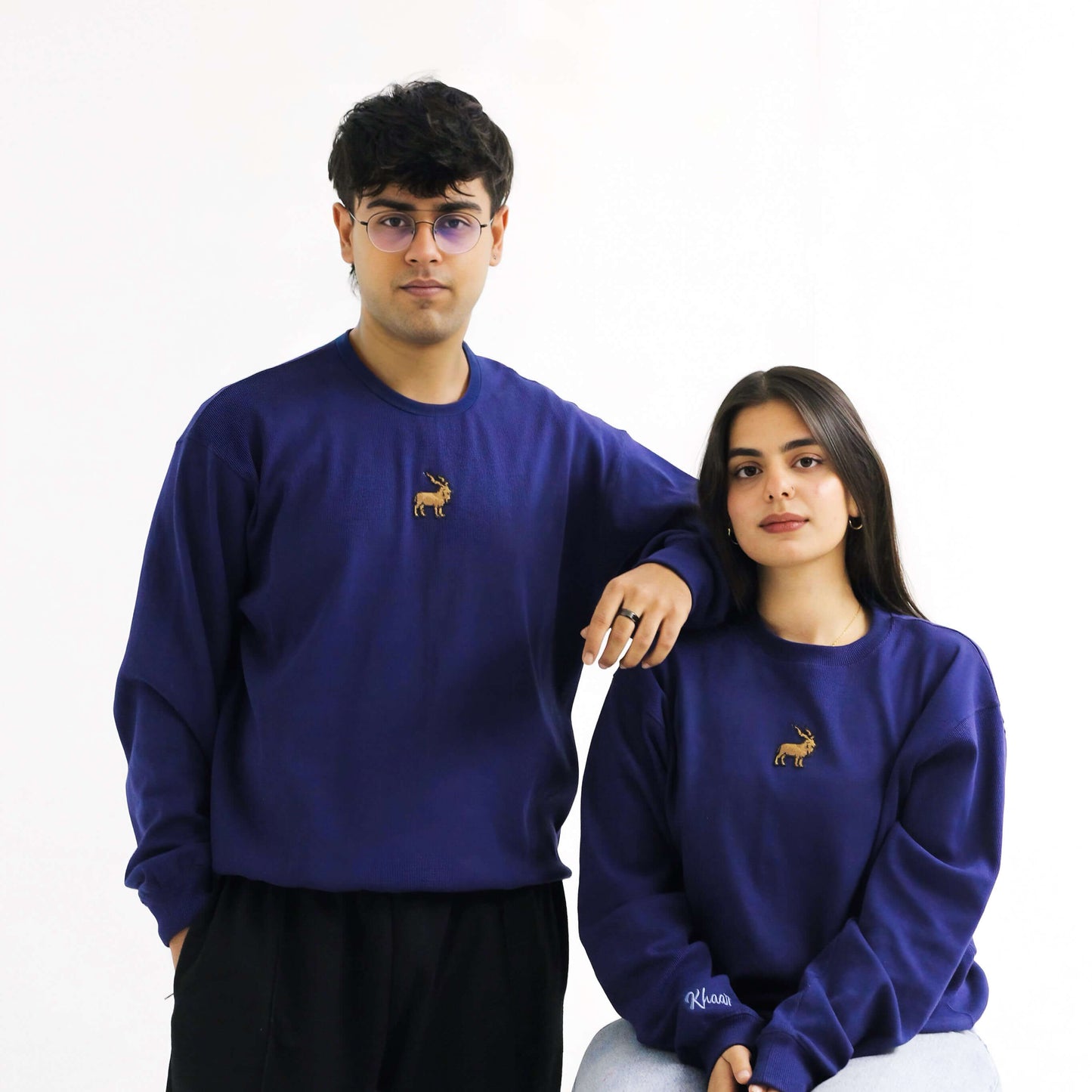 Khaar Markhor Knit Sweater in Navy Blue – Male Female Models