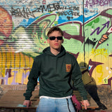 British Racing Green Hoodie — model wearing size M, 175cm