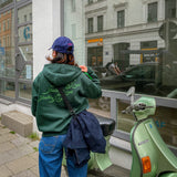 British Racing Green Hoodie — detail of Pakistan postal stamp emblem